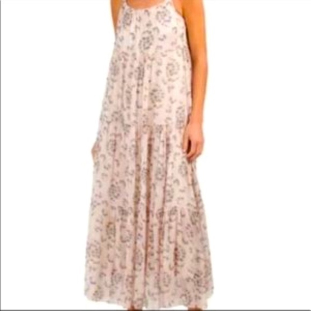 Elena Baldi silk blend tiered ruffle maxi dress L